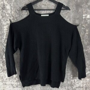 Caren Forbes Plus Size 1X Cold Shoulder Knit Sweater Black Casual Outdoor